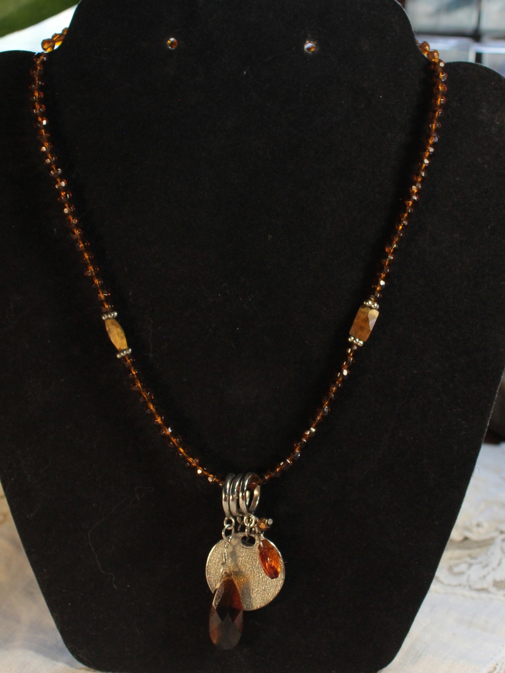 Y2K Brown Beaded Charm Necklace